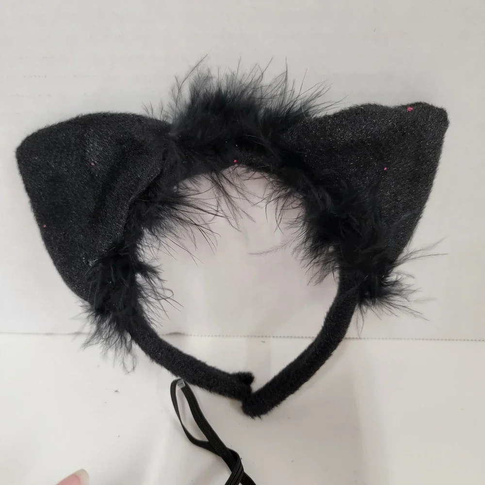 Halloween Kids Cat Kit Pink sparkle bow Tie Black‎ Clip, Black Ears